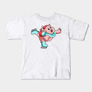 Pig at Ice skating with Ice skates Kids T-Shirt